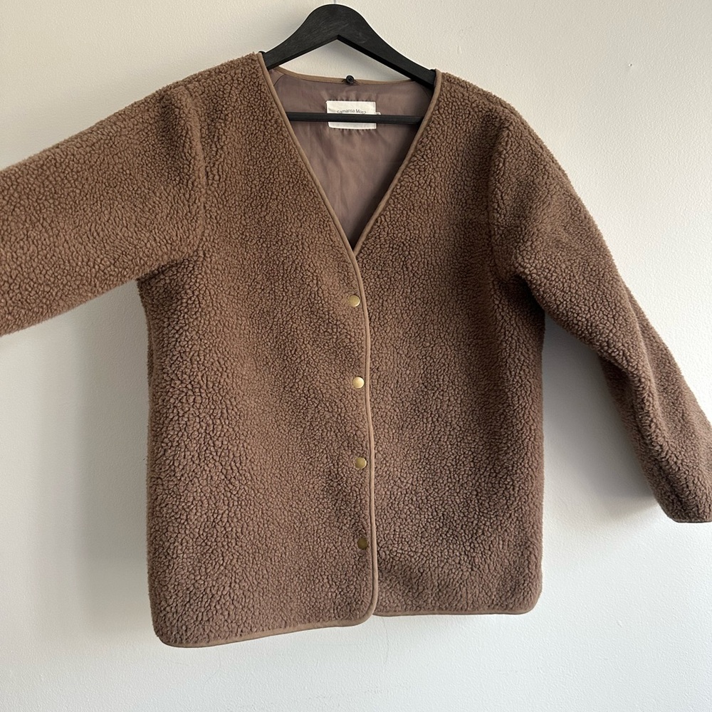 Samansa Mos2 Teddy Jacket in Brown - Classic Snap-Front Coat Medium‎